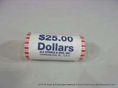 U.S. MINT BANK ROLL (25) GOLDEN PRESIDENTIAL DOLLARS, GEORGE WASHINGTON ($25)