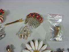BAG: ASSORTED FASHION PINS - DAISY, OWLS, PIANO, CHERRIES, CANDY CANE, ROADRUNNERS