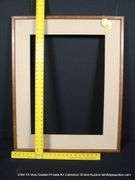 STAINED OAK, W/ THICK LINEN INLAY, WOODEN FRAME 28 X 35