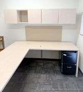 L-SHAPED DESK W/ OVERHEAD CABINET