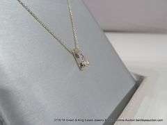 14K WHITE GOLD SIMPLE CHAIN NECKLACE W/ SINGLE DIAMOND DROP PENDANT