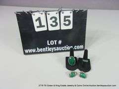 LOT: 4 SOUTHWEST SILVER & GREEN STONE JEWELRY - (2) RINGS, EARRINGS, ALL STERLING