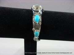 SOUTHWEST DESIGN SILVER & TURQUOISE BRACELET W/ TIMEX WATCH