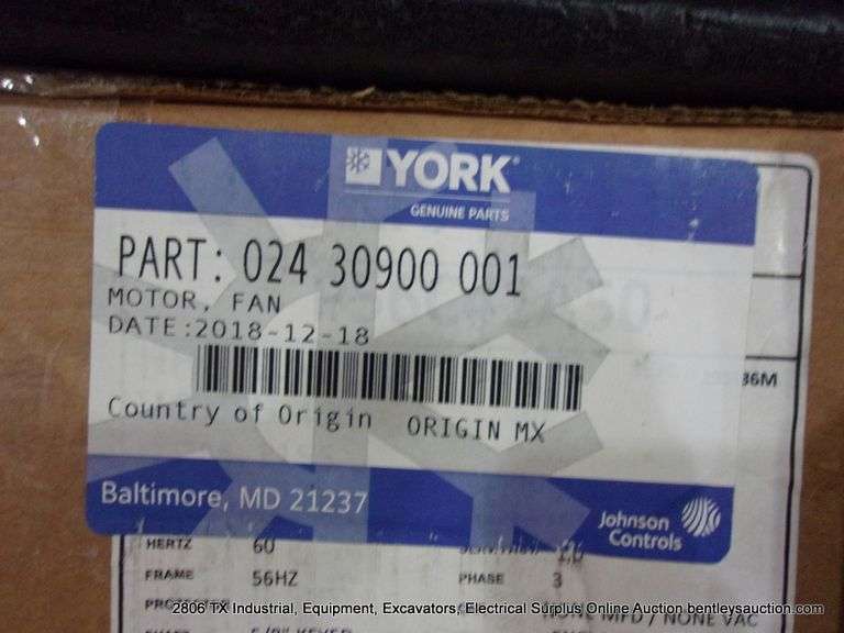 YORK P56C41A50 2HP 460 VAC FAN MOTOR