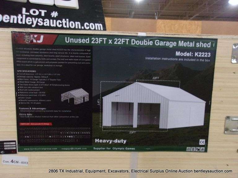 KJ ALL METAL K2223 23' X 22' DOUBLE GARAGE METAL SHED - WHITE