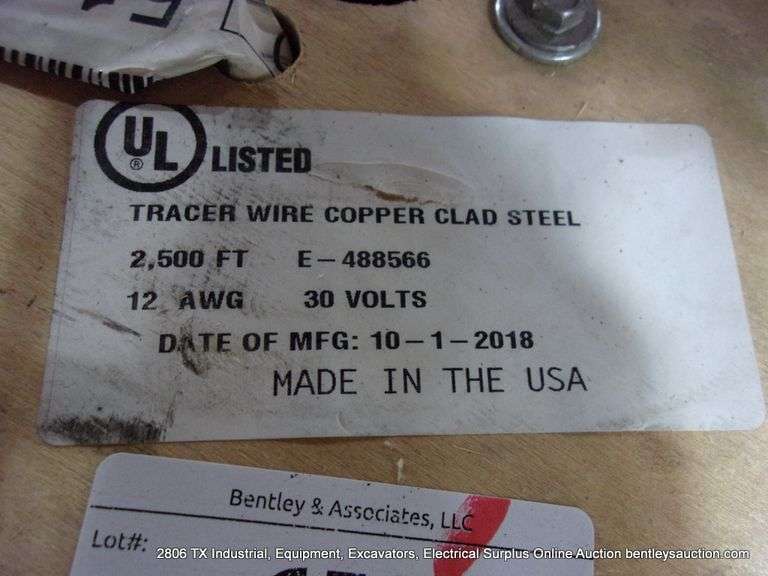 WOODEN SPOOL 12AWG COPPER TRACER WIRE - COPPER CLAD STEEL - ORANGE - 2500'