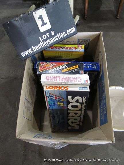 BOX: BOARD GAMES - SORRY, CANDYLAND, YAHTZEE, CHINESE CHECKERS, BATTLE OF THE SEXES