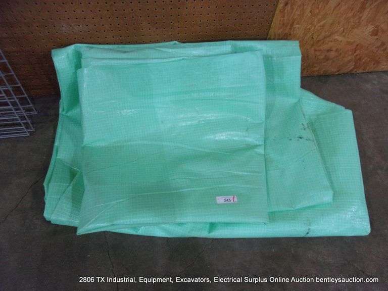 LOT: (2) GREEN REINFORCED WEATHER TARPS - UNKNOWN SIZE