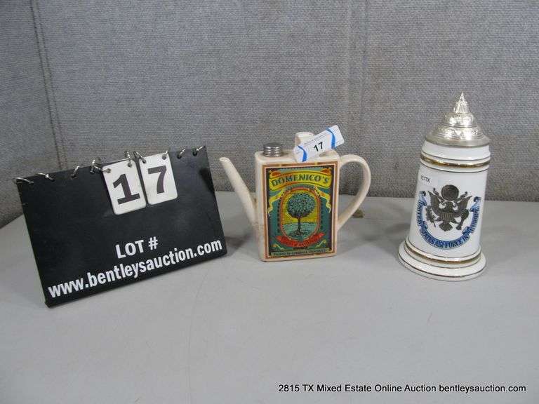 US AIR FORCE BEER STEIN, DOMENICO'S CERAMIC OLIVE OIL PITCHER