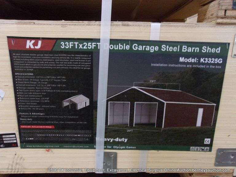 KJ ALL METAL K3325G 33' X 25' DOUBLE GARAGE STEEL BARN SHED - RED/BROWN