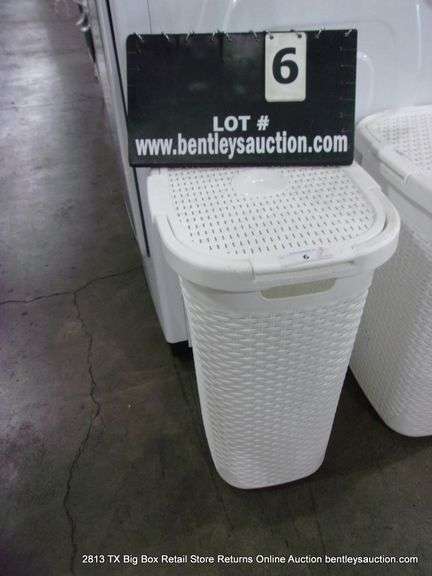 WHITE PLASTIC CLOTHES BASKET W/ LID