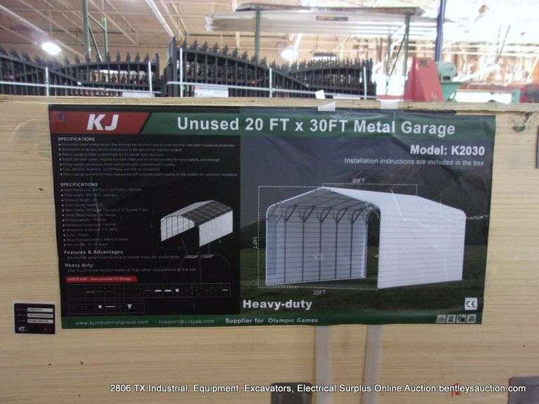 KJ ALL METAL K2030 20' X 30' COVERED METAL GARAGE/CARPORT - WHITE