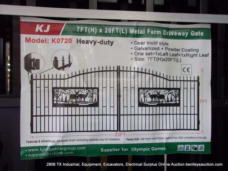 KJ ALL METAL K0720 HEAVY DUTY BLACK POWDER COATED METAL FARM DECORATIVE GATE- DEER MOTIF, 7' X 20'