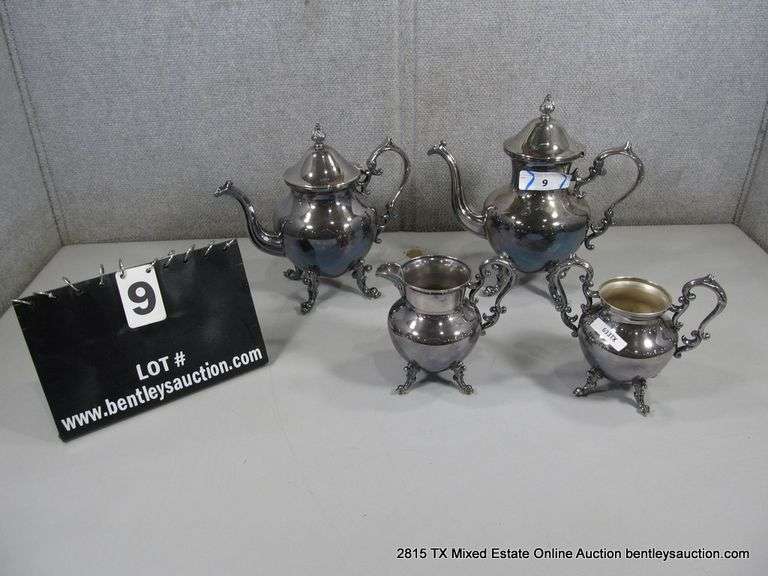 4-PIECE BSC SILVER ON COPPER TEA SET - CREAMER, SUGAR, 2-PITCHERS