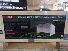 KJ ALL METAL K1912 20' X 12' STEEL LIVESTOCK METAL WEATHER SHED - WHITE