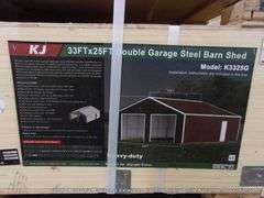 KJ ALL METAL K3325G 33' X 25' DOUBLE GARAGE STEEL BARN SHED - RED/BROWN