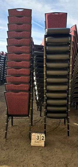 12-BERTOLINI METAL FRAME STACKABLE CHAIRS - RED, 12-MTS COMFORT FOAM CHAIRS - BROWN (24X MONEY)