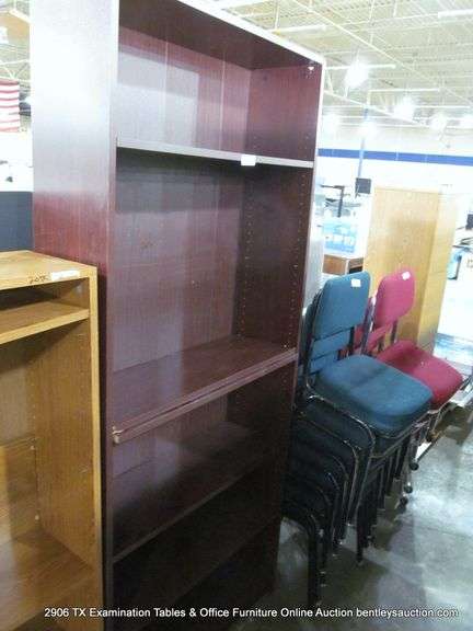 DARK STAINED WOOD LAMINANT 6-LEVEL ADJUSTABLE OFFICE SHELF, 3' X 1' X 7'