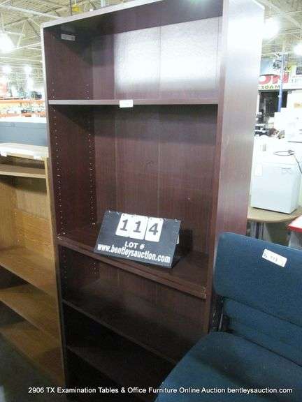 DARK STAINED WOOD LAMINANT 6-LEVEL ADJUSTABLE OFFICE SHELF, 3' X 1' X 7'