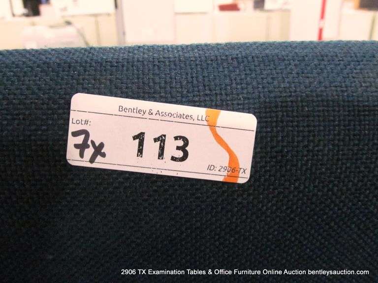 BLACK PAINTED METAL STACKABLE OFFICE CHAIRS W/ GREEN CUSHIONS (7X MONEY)