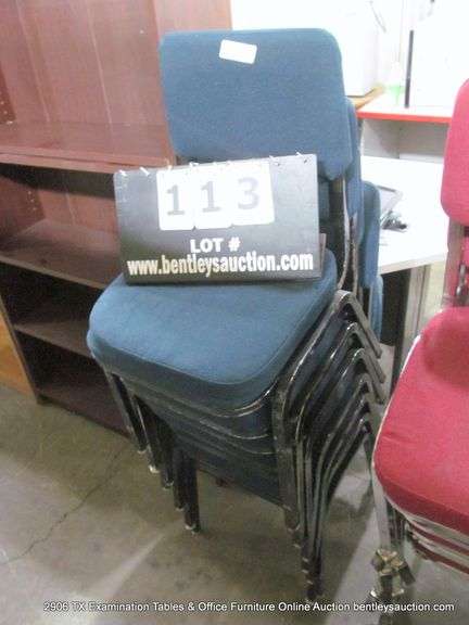 BLACK PAINTED METAL STACKABLE OFFICE CHAIRS W/ GREEN CUSHIONS (7X MONEY)