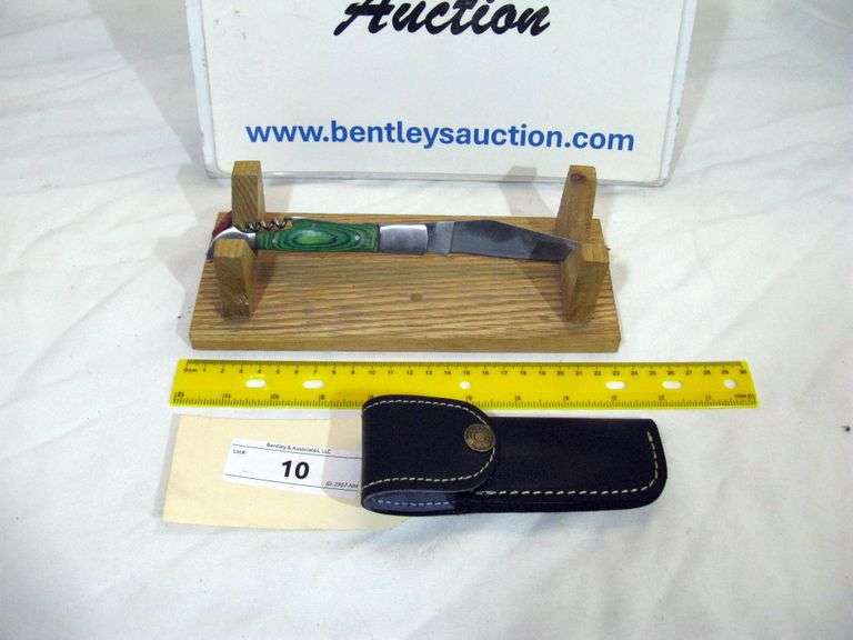 8-1/2" TOTAL LENGTH FOLDING KNIFE W/ CORK SCREW - MULTI COLORED HANDLE W/ SHEATH