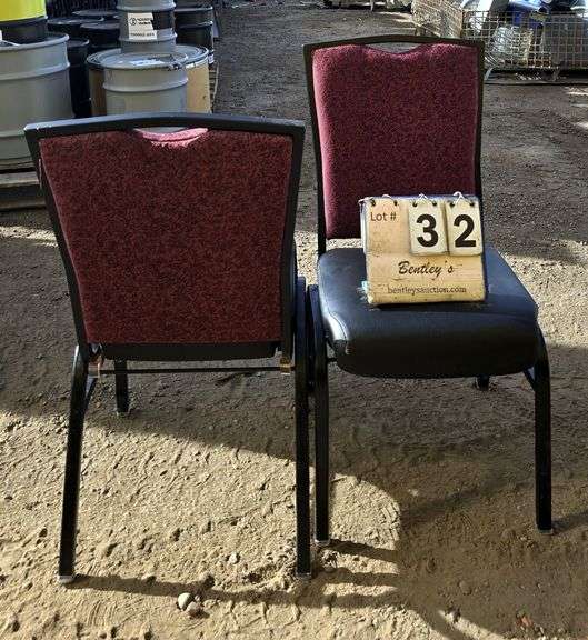 12-BERTOLINI METAL FRAME STACKABLE CHAIRS - RED, 12-MTS COMFORT FOAM CHAIRS - BROWN (24X MONEY)