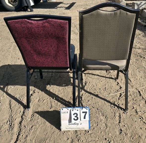 7-BERTOLINI METAL FRAME STACKABLE BANQUET CHAIRS - RED, 13-COMFORT FOAM STACKABLE CHAIRS - BROWN (20