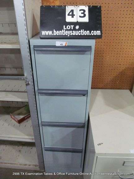 BLUE-GRAY 15" X 18" X 52" 4-DRAWER METAL FILE CABINET W/ MISC FILES AND OFFICE ITEMS