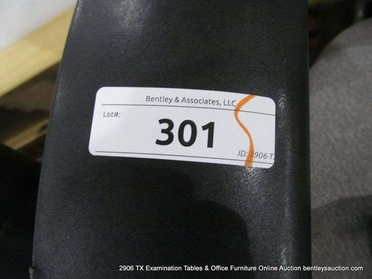 GREY UPHOLSTERED DESK CHAIR (WHEELS ARE BROKEN OFF)