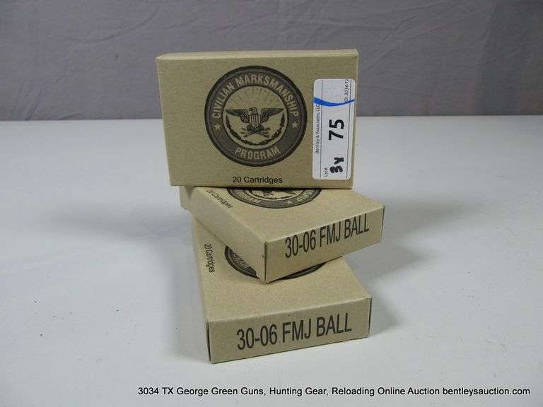 3 - 30-06 FMJ BALL CIVILIAN MARKSMANSHIP PROGRAM, 20 CART. EACH, 3 X ...