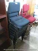 BLACK PAINTED METAL STACKABLE OFFICE CHAIRS W/ GREEN CUSHIONS (7X MONEY)