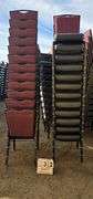 12-BERTOLINI METAL FRAME STACKABLE CHAIRS - RED, 12-MTS COMFORT FOAM CHAIRS - BROWN (24X MONEY)