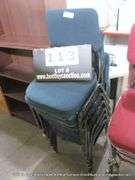 BLACK PAINTED METAL STACKABLE OFFICE CHAIRS W/ GREEN CUSHIONS (7X MONEY)