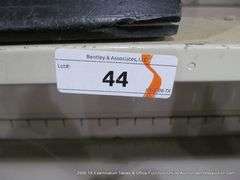 TAB 36" X 18" X 83" TAN 5-SHELF FLIP-UP CABINET W/ EXTERIOR LATCH - MISSING 2-FLIP-UP CABINET DOORS