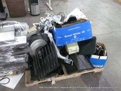 PALLET: MONITOR ARMS, TOWER FAN, HOLE PUNCHES, CD CASES, OFFICE SUPPLIES