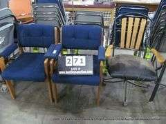 3 - SIDE CHAIRS: BLUE UPHOLSTERED, BLACK METAL, BLACK UPHOLSTERED, 3 X MONEY
