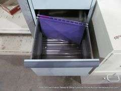 BLUE-GRAY 15" X 18" X 52" 4-DRAWER METAL FILE CABINET W/ MISC FILES AND OFFICE ITEMS