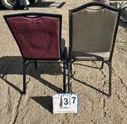 7-BERTOLINI METAL FRAME STACKABLE BANQUET CHAIRS - RED, 13-COMFORT FOAM STACKABLE CHAIRS - BROWN (20