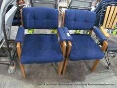 3 - SIDE CHAIRS: BLUE UPHOLSTERED, BLACK METAL, BLACK UPHOLSTERED, 3 X MONEY