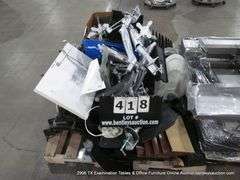 PALLET: MONITOR ARMS, TOWER FAN, HOLE PUNCHES, CD CASES, OFFICE SUPPLIES