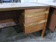 DARK STAINED WOODEN MID-CENTURY OFFICE DESK W/ 2 STORAGE DRAWERS, 66" X 30" X 29-1/4"