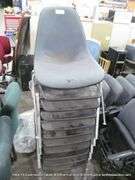 10-STAINLESS STEEL STACKABLE OFFICE CHAIRS W/ BLACK PLASTIC SEAT, 1-BLUE CUSHIONED STACKING CHAIR (1