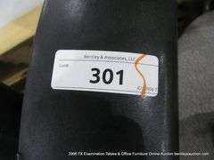 GREY UPHOLSTERED DESK CHAIR (WHEELS ARE BROKEN OFF)