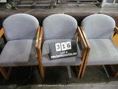 5 - UPHOLSTERED SIDE CHAIRS W/ ATTACHED TABLE, 5 X MONEY