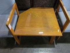 5 - UPHOLSTERED SIDE CHAIRS W/ ATTACHED TABLE, 5 X MONEY
