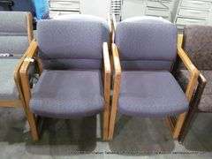 3 - BASIC SIDE CHAIRS W/ ARM REST & PATTERNED UPHOLSTERY - 3 X MONEY