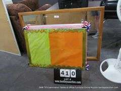 LOT 5: 1-WOODEN FRAMED MIRROR, 4 ALUMINUM FRAMED CORK BULLETIN BOARDS