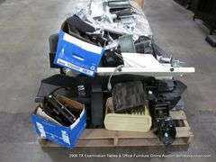 PALLET: MONITOR ARMS, TOWER FAN, HOLE PUNCHES, CD CASES, OFFICE SUPPLIES