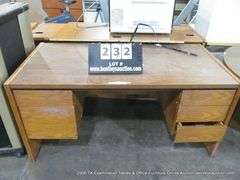 WOODEN DESK, 5 DRAWER, 60" X 30" X 29"